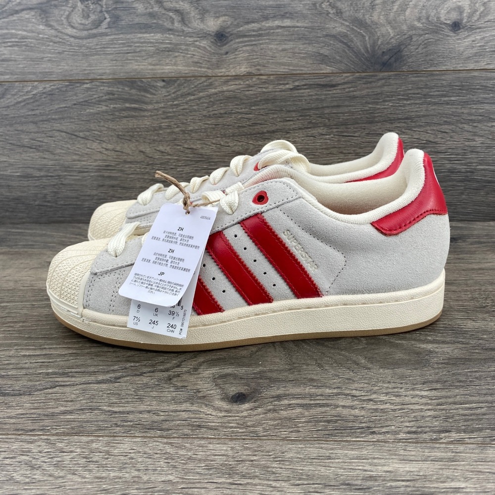 Adidas Superstar II W Women 7.5 Grey Red Suede Shell Toe KH9037